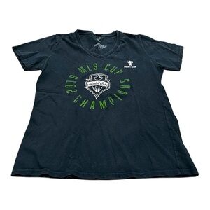 MLS Women’s V-Neck T-Shirt, Size Small, Sounders, MLS Cup Champions 2019